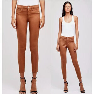 L'agence Marguerite Coated High Rise Crop Skinny Jeans 27 Boho Cowgirl Brown